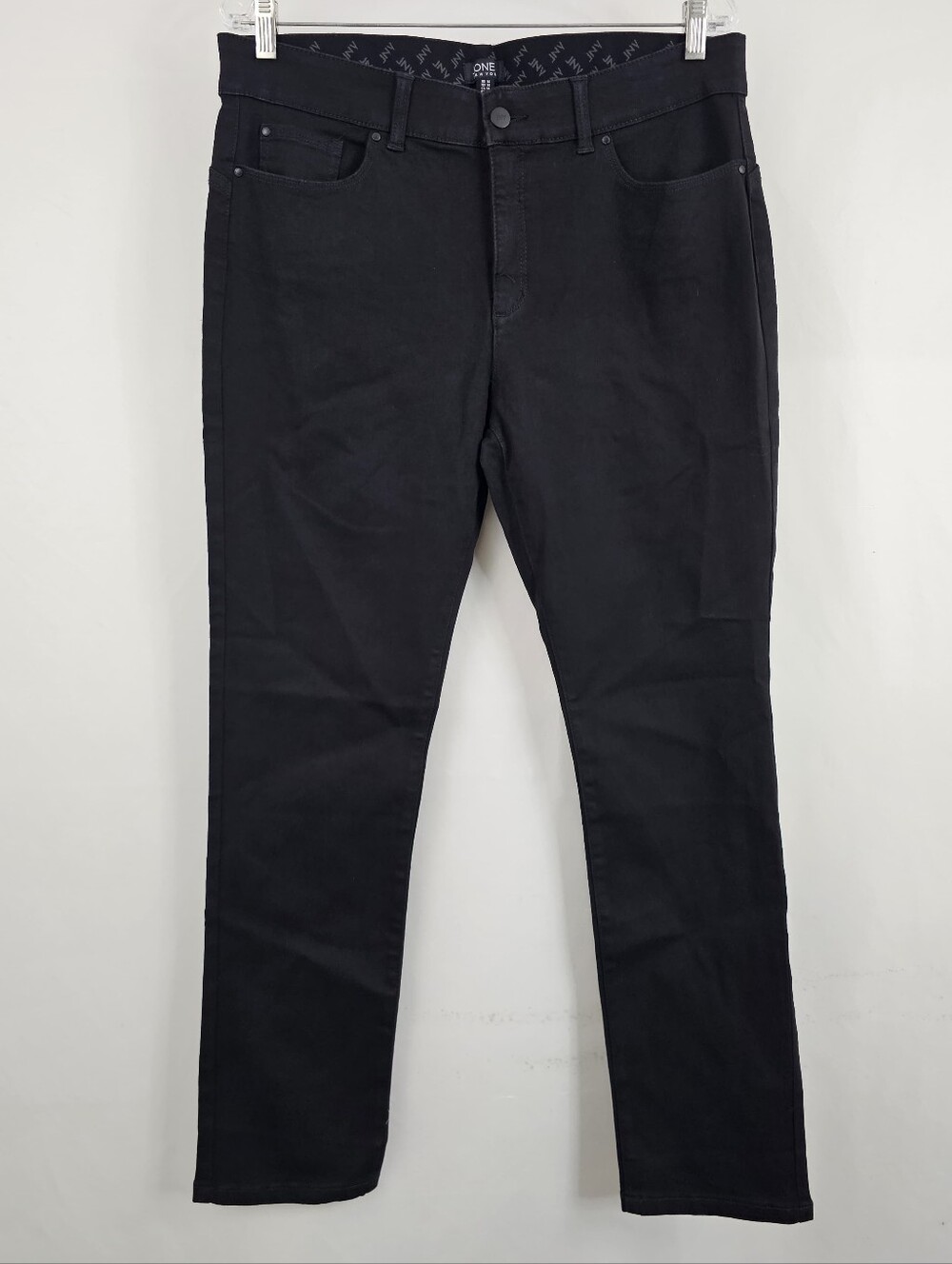 Jones New York Black Stretch Denim Straight Leg High Rise Jeans, Sz 14